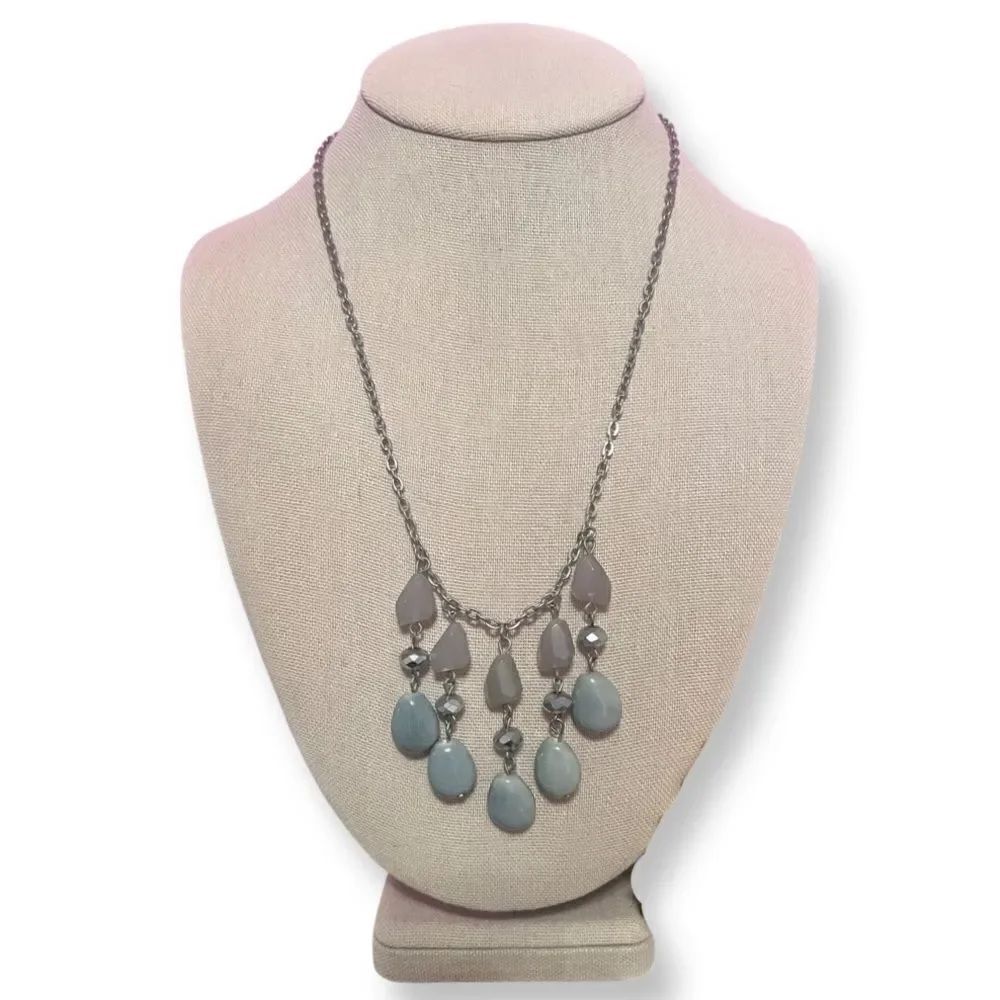 Vintage Banana Republic Silver Necklace With Dangling Multi-Color Stones
